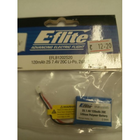 E-flite Lithium Polymer Batterij 2 S , 7,4 Volt ,120mAh ,20C